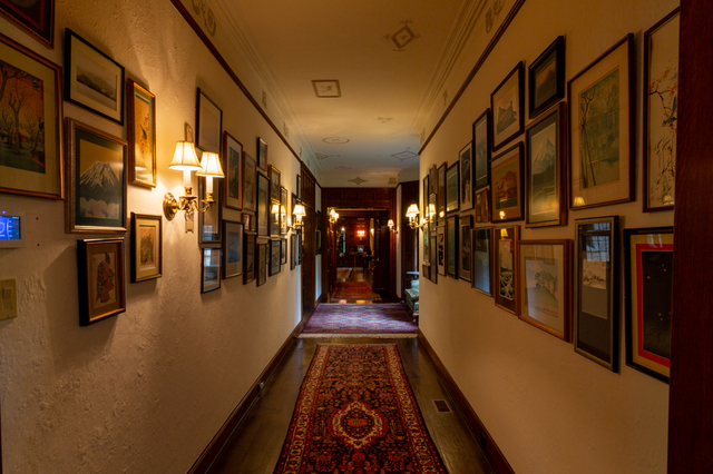 Contemporary photograph of the hallway at the Van Sweringen mansion