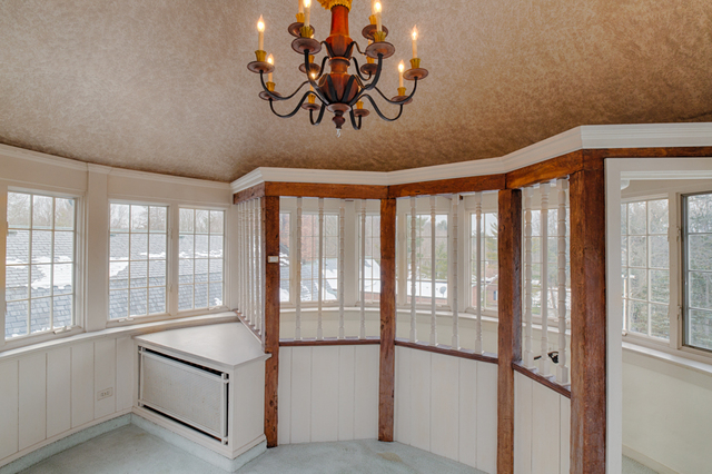 Contemporary photograph of the top of a spiral staircase at Roundwood Manor, 3450 Roundwood Road