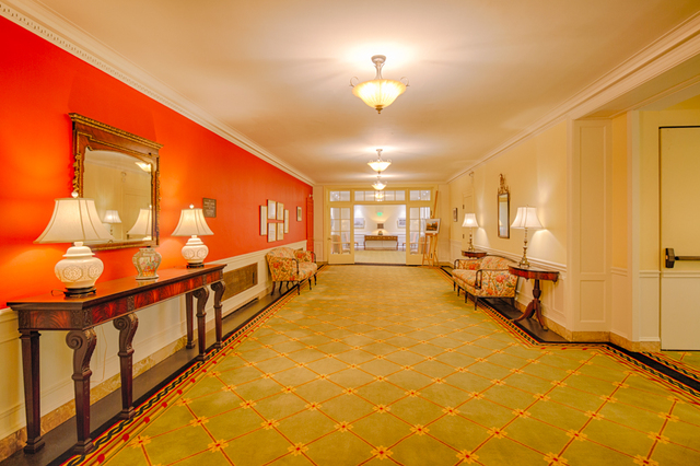 Contemporary photograph of lobby in Gallery Buildings at Moreland Courts apartment complex